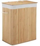 Relaxdays W&auml;schekorb Bambus mit Deckel, rechteckiger W&auml;schesammler, 2 F&auml;cher, 95 l