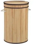 Relaxdays W&auml;schekorb Bambus, runder W&auml;schesammler mit Klappdeckel, 65 l,...