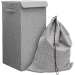 50L W&auml;schekorb mit Deckel und W&auml;schesack - 30x30x60 W&auml;schesammler Grau -...
