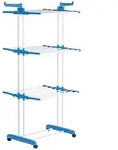 EASYmaxx W&auml;schest&auml;nder 3 Etagen mit Rollen - 63x76x173 cm - wei&szlig;/blau