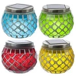 MARELIDA LED Solar Windlichter Mosaik Solargl&auml;ser H: 9cm bunt 4St