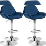 CLP 2er Set Barhocker Braga Samt blau/Metall in Chromoptik