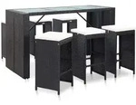 vidaXL 7-tlg. Gartenbar-Set mit Auflagen Poly Rattan Schwarz
