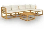 vidaXL 6-tlg. Garten-Lounge-Set mit Auflagen Creme Massivholz Akazie