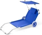 CASARIA&reg; Strandliege Klappbar mit Dach Alu Sonnenliege mit Rollen Kissen Gartenliege