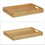 Relaxdays Serviertablett Bambus 2er-Set, erh&ouml;hter Rand, Griffl&ouml;cher, 45 x 42...