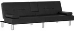 vidaXL Schlafsofa mit Getr&auml;nkehaltern Schwarz Kunstleder
