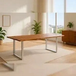 M&ouml;belliebling Esstisch Baumkante massiv Akazie nougatfarben 180 x 90 cm silber