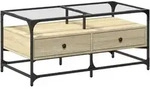 vidaXL Couchtisch mit Glasplatte Sonoma-Eiche 98,5x50x45 cm Stahl