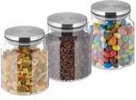 Relaxdays Vorratsgl&auml;ser mit Deckel, 3er Set, 1100 ml, runde Vorratsdosen, luftdichte