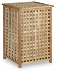 Relaxdays W&auml;schesammler mit Deckel, 75 L Stoff-W&auml;schesack, Walnussholz, HBT: