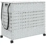 vidaXL W&auml;schekorb mit Rollen Wei&szlig; 66x35x60 cm Rattan
