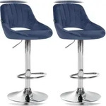 CLP 2er Set Barhocker Milet Samt Samt HBT: 85x47x48 cm Metall in Chromoptik blau