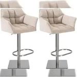 CLP 2er Set Barhocker Damaso Stoffbezug edelstahl/elfenbein