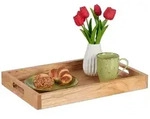 Relaxdays Serviertablett, Holz & MDF, HxBxT: 5 x 46 x 31 cm, Essenstablett mit