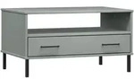 vidaXL Couchtisch OSLO mit Metallbeinen Grau 85x50x45 cm Massivholz