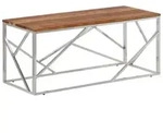 vidaXL Couchtisch Silbern Edelstahl und Massivholz Akazie