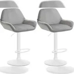 CLP 2er Set Barhocker Braga Samt grau/Metall matt weiss