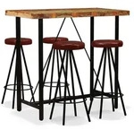 vidaXL 5-tlg. Bar-Set Altholz Massiv und Echtleder