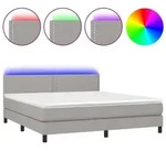 vidaXL Boxspringbett mit Matratze & LED Hellgrau 180x200 cm Stoff