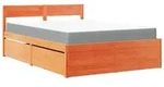 vidaXL Bett mit Schubladen und Matratze Wachsbraun 120x200 Massivholz