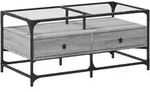 vidaXL Couchtisch mit Glasplatte Grau Sonoma 98,5x50x45 cm Stahl