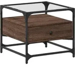 vidaXL Couchtisch mit Glasplatte Braun Eichen-Optik 50x50x45 cm Stahl