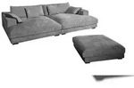 KAWOLA Big Sofa MADELINE Cord grau mit Hocker und 4 Zierkissen
