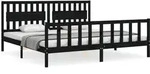 vidaXL Massivholzbett mit Kopfteil Schwarz 200x200 cm