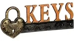 Relaxdays Schl&uuml;sselbrett, 5 Haken, Vorh&auml;ngeschloss & Keys-Schriftzug, Gusseisen,