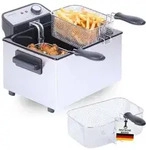 Sommertal XXL Doppel-Fritteuse mit &Ouml;l oder Fett &ndash; 3 K&ouml;rbe, 5 Liter, 3000 Watt,