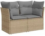 vidaXL Gartensofa mit Kissen 2-Sitzer Beige Poly Rattan