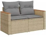 vidaXL Gartensofa mit Kissen 2-Sitzer Beige Poly Rattan