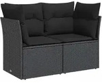 vidaXL Gartensofa mit Kissen 2 Sitzer Schwarz Poly Rattan