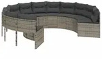 vidaXL Gartensofa mit Kissen Rund Grau Poly Rattan