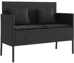 vidaXL Gartenbank mit Kissen Schwarz Poly Rattan