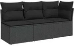 vidaXL Gartensofa mit Kissen 3-Sitzer Schwarz Poly Rattan