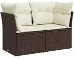vidaXL Gartensofa mit Kissen 2-Sitzer Braun Poly Rattan