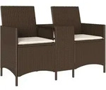 vidaXL Gartensofa 2-Sitzer mit Tisch und Kissen Braun Poly Rattan