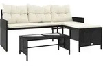 vidaXL Gartensofa in L-Form mit Tisch und Kissen Schwarz Poly Rattan