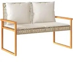 vidaXL Gartenbank mit Kissen Beige Poly Rattan Akazienholz