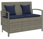 vidaXL Gartenbank mit Stauraum und Kissen Grau Poly Rattan