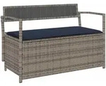 vidaXL Gartenbank mit Stauraum und Kissen Grau Poly Rattan
