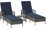 vidaXL Sonnenliege mit Kissen 3 pcs Grau und Marineblau Poly-Rattan