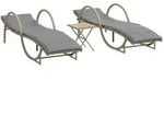vidaXL Sonnenliegen 2 Stk. mit Tisch Beige Poly Rattan