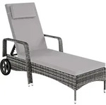 tectake Sonnenliege Rattan mit Rollen Grau/Hellgrau