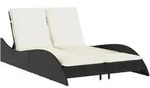 vidaXL Sonnenliege mit Auflagen Schwarz 114x205x73 cm Poly Rattan