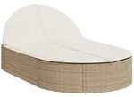 vidaXL Doppel-Sonnenliege mit Auflagen Beige Poly Rattan
