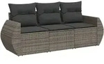 vidaXL 3-tlg. Garten-Sofagarnitur mit Kissen Grau Poly Rattan