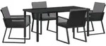 vidaXL 5-teiliges Gartenset mit Kissen in Schwarz aus Poly-Rattan